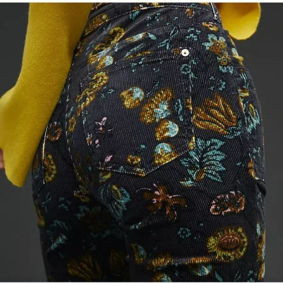 Anthropologie Pilcro The Icon Flare Low-Rise Corduroy Floral Pants - Picture 5 of 11